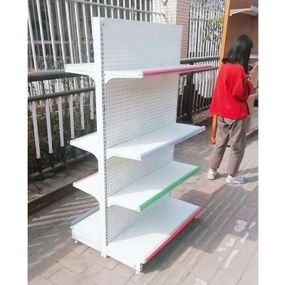 China Double Sided Commercial Metal Expandable Grocery Racks Grocery Shelf Gondola for sale