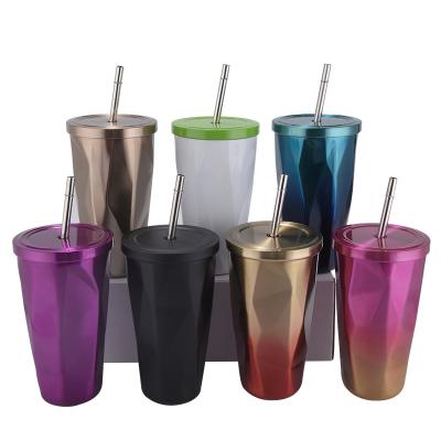 China Wholesale 500ml Hot Selling PORTABLE Stainless Steel Travel Coffee Double Wall Insulated Rhombic Tumbler for sale