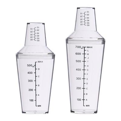 China Cocktail Shaker Set Plastic PC Wine Mixing Shaker Snow Cup With Line Shaker Snow Grams Scale Double Decker Food Grade Cup for sale