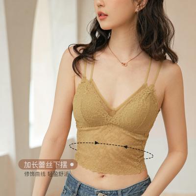 China Beautiful Breathable New Lace Sling Vest Sexy Back Ladies Long Invest Ladies Without Ring One Cover Steel Cup for sale