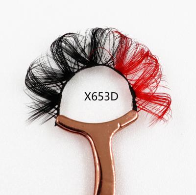 China Long Strip Natural Fake Lash With Color Ends Wholesale Cosplay Colorful Fluffy Russian Natural Mink Colored Lashes of 3D 6D for sale