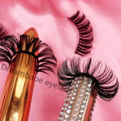 China Natural Winged Mink Strip Lashes Russian Volume Lashes Double Density Curl Strip Eyelash Extensions C D Custom Long Bundled Russian Lashes for sale