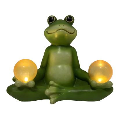 China Collectible Handmade Creative Cartoon Frog Figurines Craft Europe Garden Outdoor Resin Decorations Solar Ornament for sale