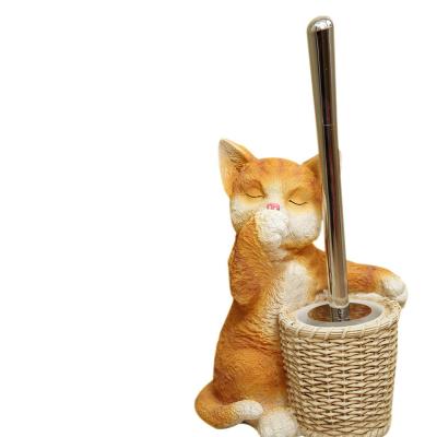 China Resin /polyresin cat shape toilet brush holder set, CLASSIC bathroom toilet brush and holder set for sale