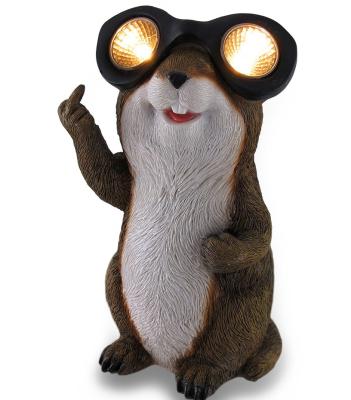 China CLASSIC Resin Standing Groundhog Statue Lighted Garden Figurine With Dual Solar Lights for sale