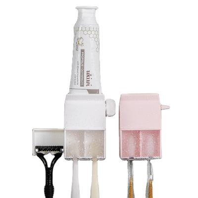 China Multifunctional 3 in 1 Bathroom Toothbrushing Set of Razor and Toothbrush Holder with Toothpaste Squeezer for sale