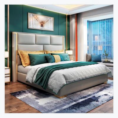 China Modern simple design high quality durable bedroom furniture wood frame with bedside table hotel bed for sale