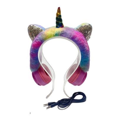 China New Color Fur Unicorn Headset Plush Cat Ear Headphones Cartoon Wireless Headphones DMZ-11BT for sale