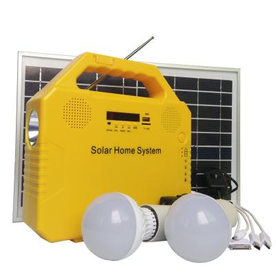 China Residential 10W 2 Lamps Off Grid Lighting System Portable Solar Panel Power Small Home Energy Polysilicon Kit Complete Solution for sale