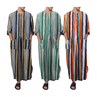 China Cotton Vintage Printed Best Selling Arab Man Sudan Abaya Muslim Thobe Dubai Thawb Monsoon Islamic Clothing for sale