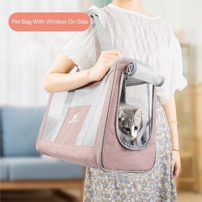 China Soft Breathable Dog Cat Travel Bag Pet Carrier Durable Logo Oxford Foldable Portable Pet Puppy Weekend Breathable Bag Custom Color for sale