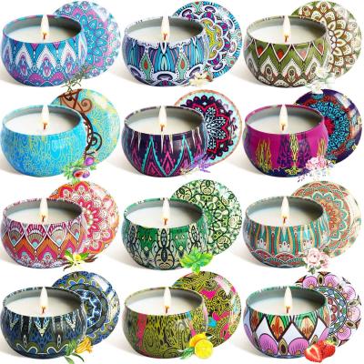 China Amazon USA UK DE Hot Sale Soy Scented Wax Scented Tin Can Luxury Personalization Candle Festival Candles Gift Set of 12 for sale