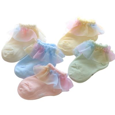 China Summer Baby Anti Elastic Soft Cotton Material Neutral Pure Breathable Cute Skid Breathable Short Socks With Ruffles for sale