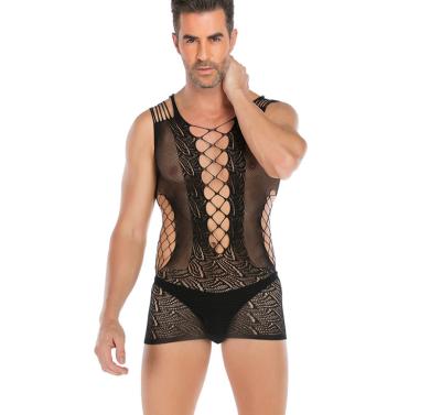 China Men's Breathable Underwear One-Piece Body Shaping Clothes To Lace Up Tight Thin Translucent Off The Shoulder Bottom for sale