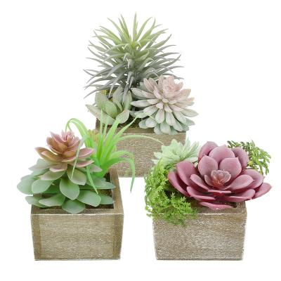 China Minimalist Custom Faux Faux Succulents Plants Succulents Plants Succulents Plants Outdoor Wooden Potted Artificial Indoor Factory Price for sale