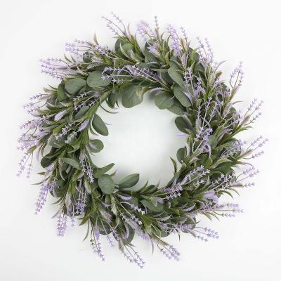 China Handmade Flower Garland Artificial Flowers Lavender Wreaths Eucalyptus Wedding Garland Fake Flower Wall Hanging Realistic Door Decor for sale