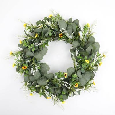 China Realistic Faux Sunflower Wreath Christmas Harvest Holiday Home Wall Door Wedding Decor Hanging Plastic Plants for sale