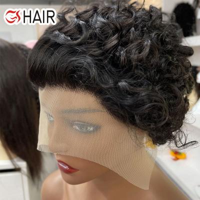 China Wholesale Natural Black Brazilian Virgin Hair 13X4 Short Bob Curl Pixie Wig Frontal Short Bob for sale