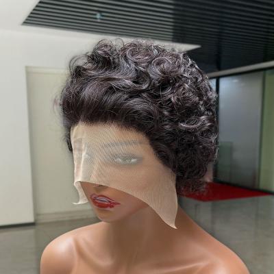 China Short Curly Lace Hair Wigs For Women Brazilian Remy Human Hair Pixie Curl Finger Wave Wig Lace Front Wigs for sale