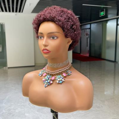 China Short Curly Pixie Haircut Human Wig Hair Brazilian Remy Hair Afro Kinky Curly Cut Wigs Pixie Curls Wig for sale