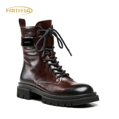 China Other Factory Wholesale British Style Booties Brown Leather Women Martin Boots Zipper Flat Winter Fall Women'S Boots for sale