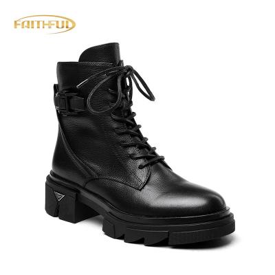 China Thermal Comfortable Hot Sale Black Leather Buckle Strap Combat Boots Woman Autumn Winter Women Short Boots Zipper Shoes for sale