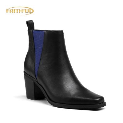 China Thermal Custom Elastic High Quality Genuine Leather Winter Women Chelsea Boots Leather Ankle Boots Women Shoes for sale