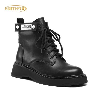 China Fashion Trend Autumn Woman New Styles Martin Ankle Shoe Boots Low Heel Ankle female Genuine Leather Boots for sale