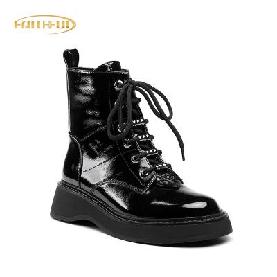 China Fashion Trend Good Quality Factory Directly Lady Platform Shoes New Arrivals 2022 Unique Heels Patent Leather Ankle Boots for sale