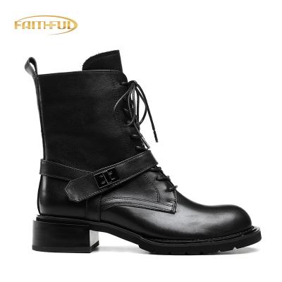 China Fashion Trend Hottest Fashion Chunky High Heels Leather Outdoor Martin  Winter Boots For Women New Styles for sale