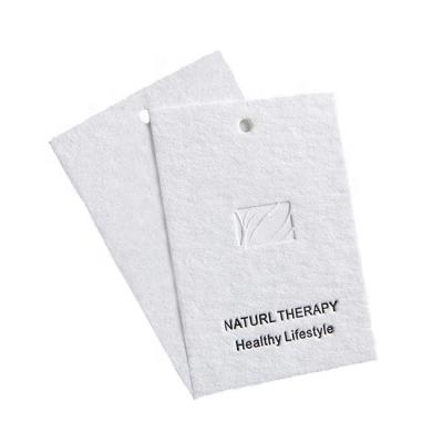 China Custom Viable White Eco Friendly Recyclable Ticket Texture Natural Cotton Paper Letterpress Letterpress Logo Black Swing Ticket Viable Label for sale