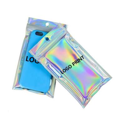 China Recyclable Cheap Custom Plastic Cosmetic Bag Recyclable Custom Plastic Eyelash Zipper Hologram Printing Logo Transparent Holographic Zipper Lock Bag for sale