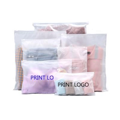 China Recyclable Cheap Custom Printed Zipper Garment Shirt Packaging Frosted Transparent Zipper Zip Lock Plastic Bags With Own Logo for sale