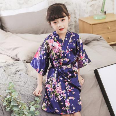 China Fashion Short Bathrobe Long Robe Nightgown Satin Kimono Wedding Bridesmaids Thermal Silk Floral Bathrobe Long Robe For Women for sale