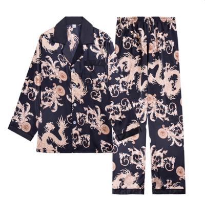 China Hot Sale QUICK DRY Mens Long Sleeve Night Wear Floral Printed Style Satin Pajamas for sale