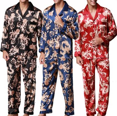 China Custom QUICK DRY Mens Night Use Printed Luxury Pajamas For Sleeping Wear Mens Nightgown Adult Pajamas Sleepwear Satin Fabric 1pc/opp silk bag for sale