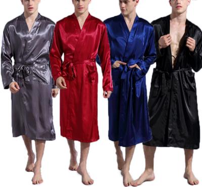 China Chinese Silk Robe Men's Sleepwear Men's Long Robes Solid Warm QUICK DRY Satin Robes Bathing Wear for sale