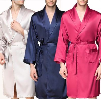 China Wholesale Adult Men's Fashion Soild Satin Sleepwear QUICK DRY Long Robe Long Sleeve Plus Size Pajamas For Male for sale