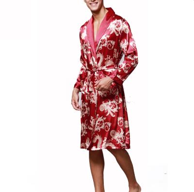 China New Design QUICK DRY Mens Bathrobe Satin Sleepwear Kimono Long Sleeve Robes For Wedding Party Mens Satin Printed Knitted Robe 1pc/opp bag for sale