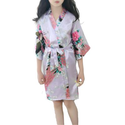 China Designer Print Peacock Satin Kids Long Robes Thermal Custom Breathable Sleepwear for sale