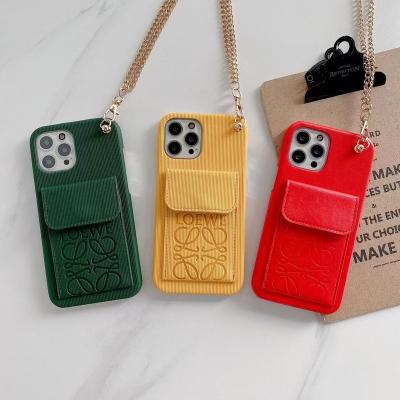 China Retro High Quality Shockproof Lanyard Solid Color Mobile Cell Phone Cases For Iphone 13pro/promax Phone Protective Shell Leather Case for sale