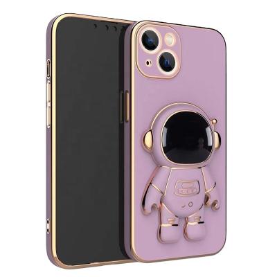 China Shockproof Suitable For iPhone 13 Protector Astronaut Bracket Phone Case Apple 12 Straight Edge 6d Electroplating Case for sale