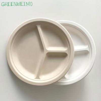 China Disposable Sustainable Eco Friendly Products Biodegradable Sugarcane Bagasse Packaging Dish With Compartment for sale