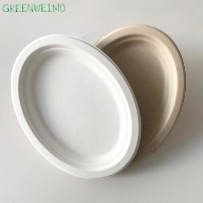 China Disposable Bagasse Pulp Oval White Disposable Biodegradable Biodegradable Cake Plates For Restaurant for sale