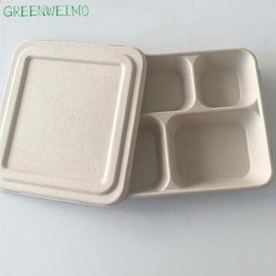 China Disposable Environmentally Friendly Bagasse 4 Grid Plate Biodegradable Disposable Lunch Tray For Food for sale