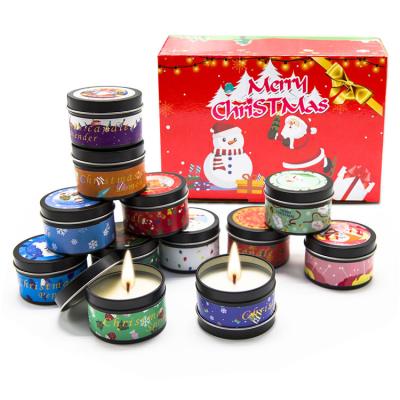 China Home Birthdays Christmas Gift Decoration Soy Wax Scented 2.5oz Tin Pack Festival Candle for sale