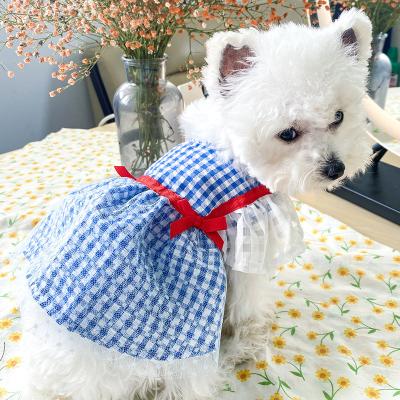 China Viable Dog Dress For Little Dog Bow Girl Puppy Clothes Princess Dog Clothes Girl Princess Tutu Plaid Skirt Summer Shirt Female Cat for sale