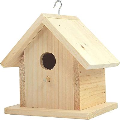 China Sustainable Outdoor Hanging Wooden Bird Houses Made Of Natural Pine Wood Cage For Finches And Songbirds Pet for sale