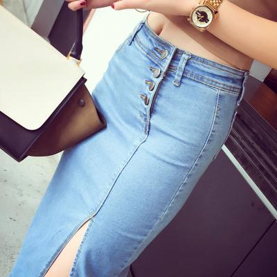 China Breathable pure color stretch bag hips were lightly split denim skirt female mid factory direct sales for sale