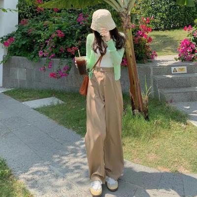 China 2021 New Anti-Wrinkle Female Spring And Summer Khaki Pants Loose Drapes Suit Pants Waist High Wide Leg Pants Ins Tide for sale